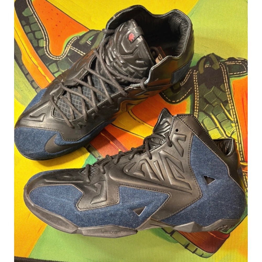 Nike LeBron 11 EXT Denim QS Black Leather Indigo Blue 659509-004 Mens Basketball
